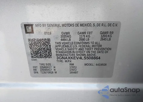 2020 Chevrolet Equinox Fwd Lt 1.5L Turbo from USA, damaged, VIN 3GNAXKEV4LS508864